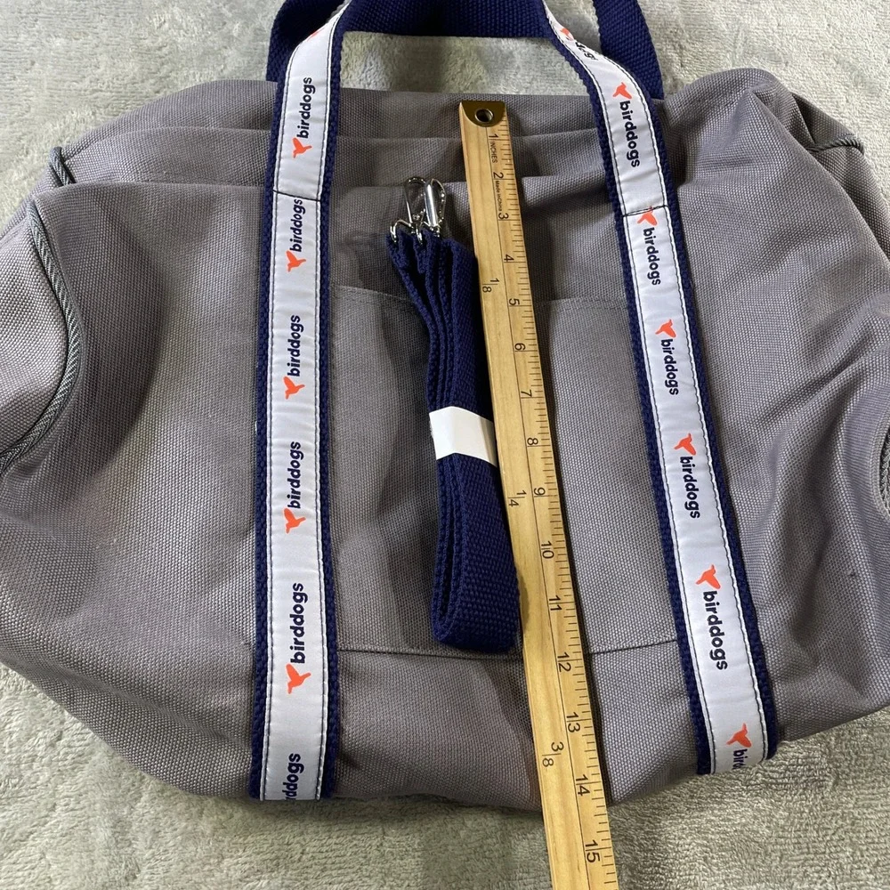 Birddogs Duffle Bag Navy Blue Logo Tape Gray Canvas Gym Travel‎ Golf Weekender